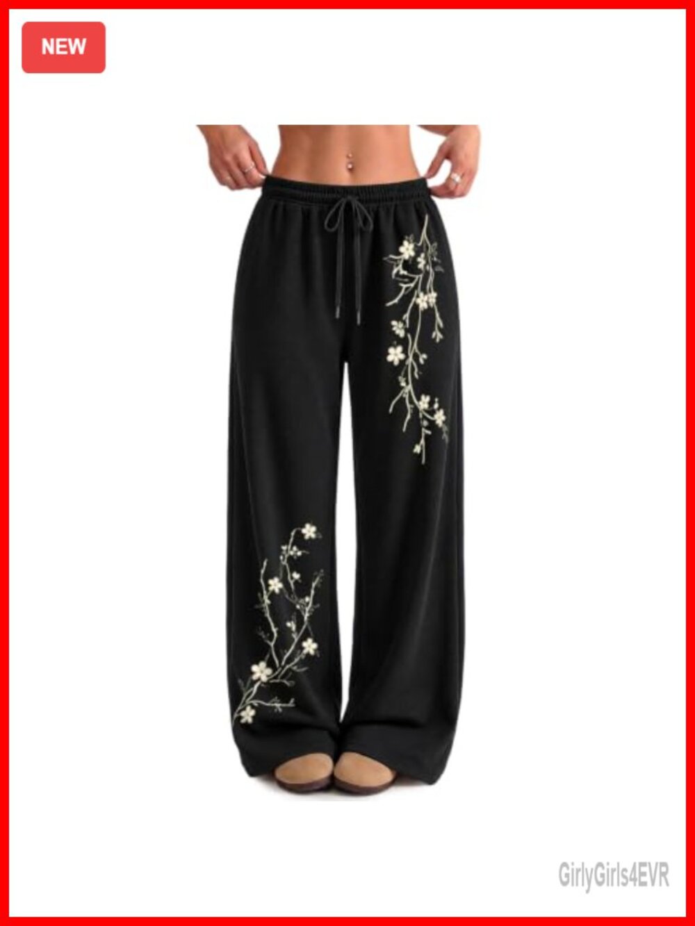 Wide Leg Floral Graphic Sweatpants Elastic Waist Drawstring Lounge Joggers